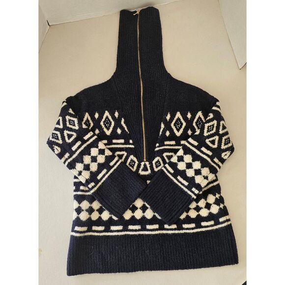 J.Crew Alpaca Wool Half-Zip Sweater | Navy Geometric Knit Après Ski Resort XS-S - Picture 8 of 10